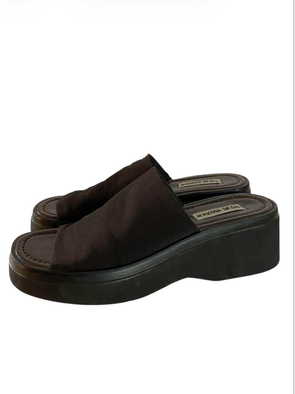Y2K Steve Madden Sling 30 Stretch Knit Platform Slides Sandals Dark Brown Size 9 - Picture 5 of 10